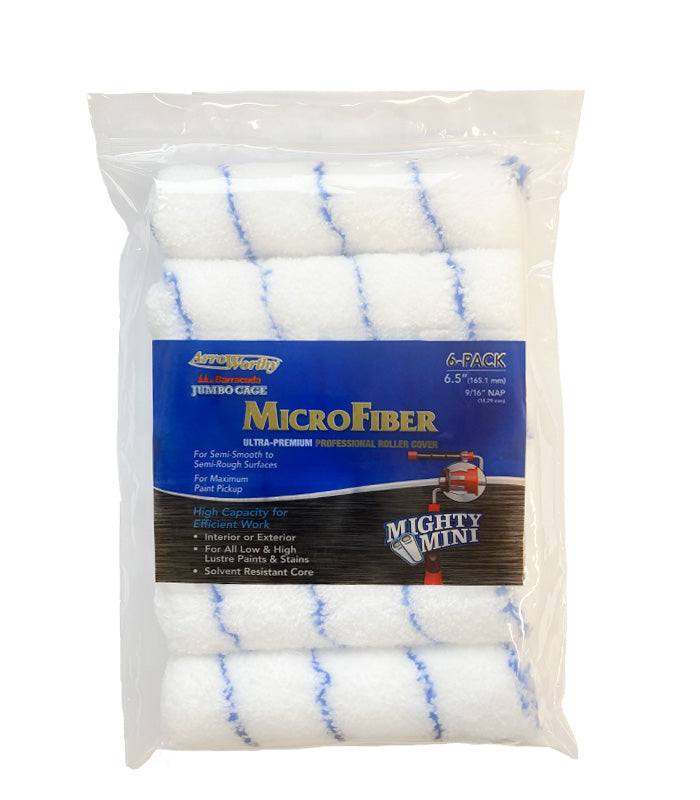 Arroworthy Microfiber Nap Jumbo Cage Roller Refill 6 Pack - 6.5" x 9/16