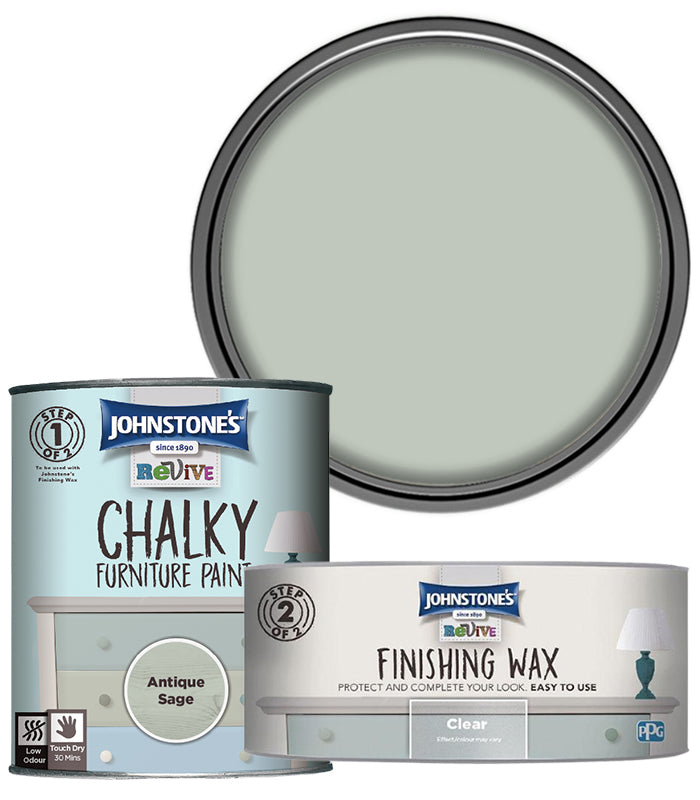 Johnstones Furniture Paint 750ml With Clear Wax - Antique Sage