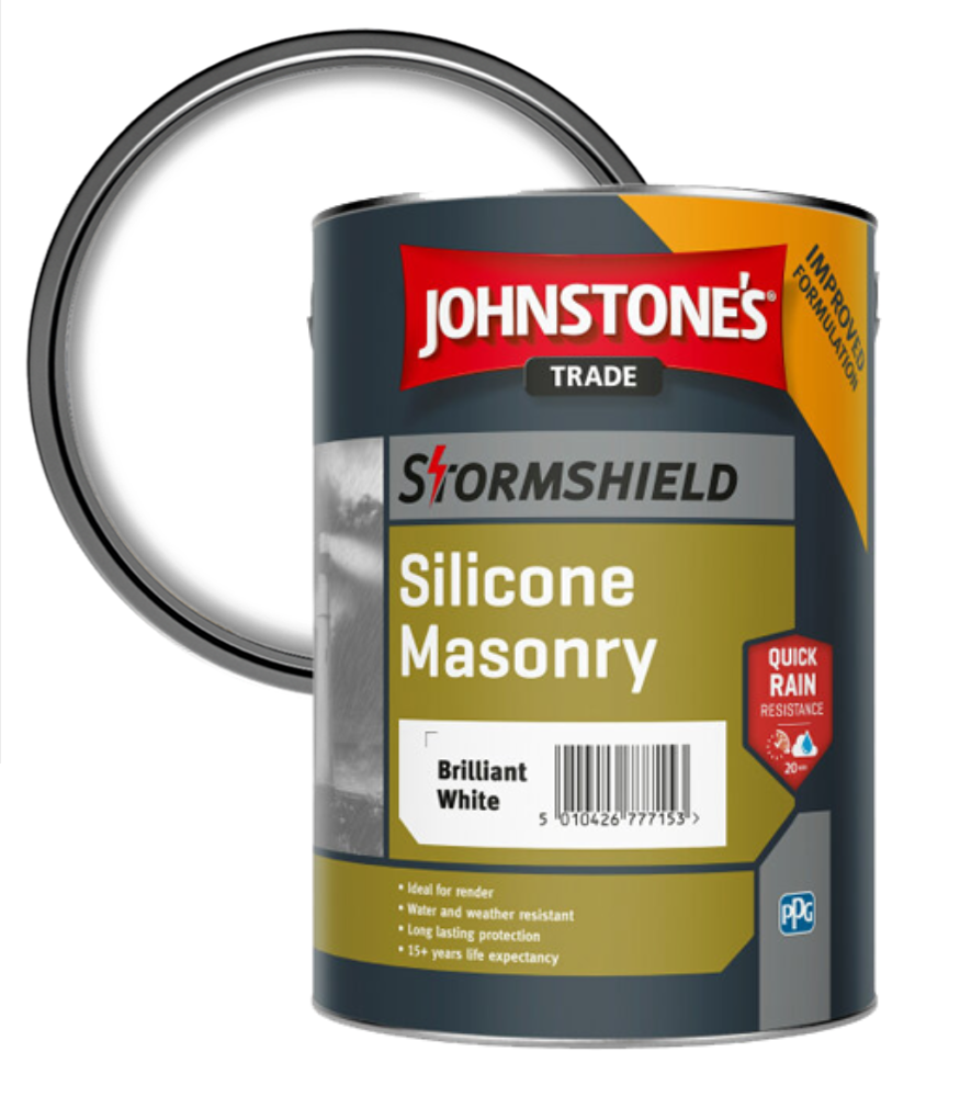 Johnstone’s Trade Stormshield Silicone Masonry Paint - Brilliant White - 5L