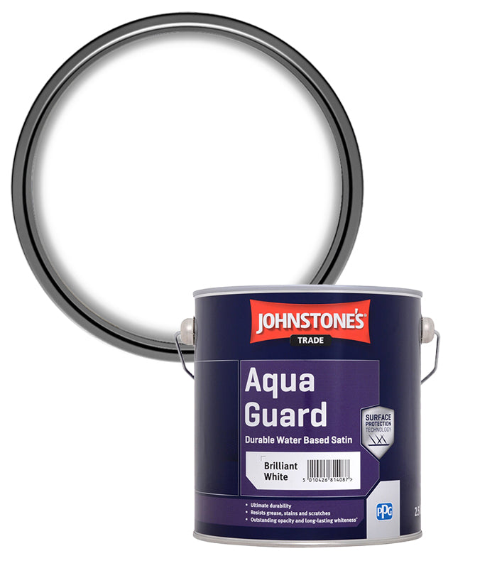 Johnstones Trade Aqua Guard Durable Water Based Satin Brilliant White - 1 Litre