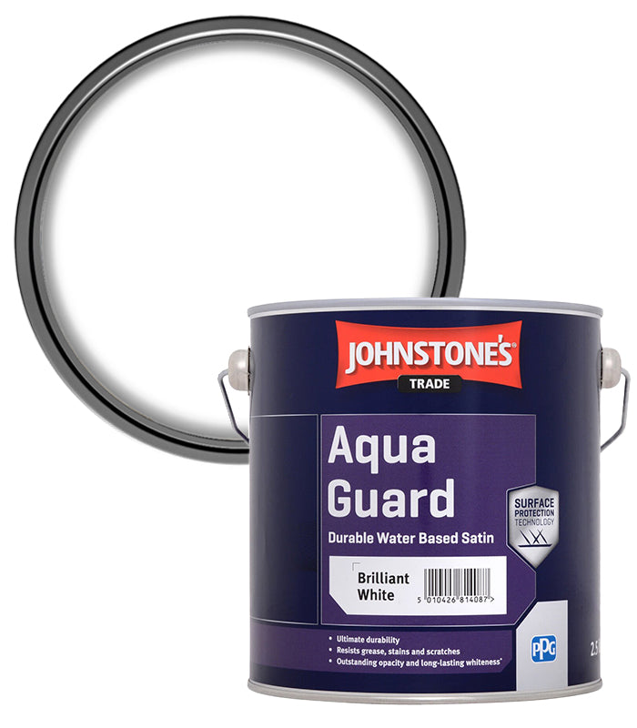 Johnstones Trade Aqua Guard Durable Water Based Satin Brilliant White - 2.5 Litre
