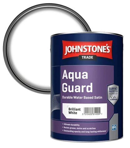 Johnstones Trade Aqua Guard Durable Water Based Satin Brilliant White - 5 Litre