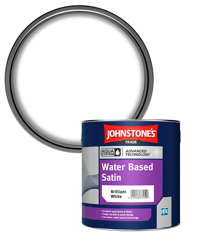 Johnstones Trade Aqua Water Based Satin - Brilliant White - 1 Litre