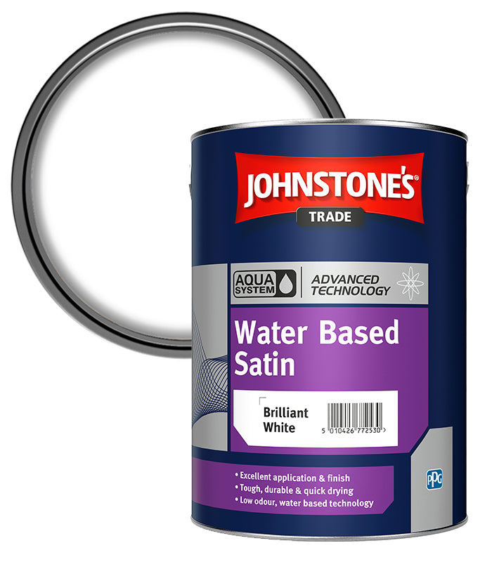 Johnstones Trade Aqua Water Based Satin - Brilliant White - 5 Litre