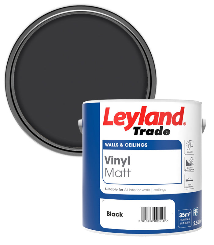 Leyland Trade Vinyl Matt Emulsion Paint - Black - 2.5L