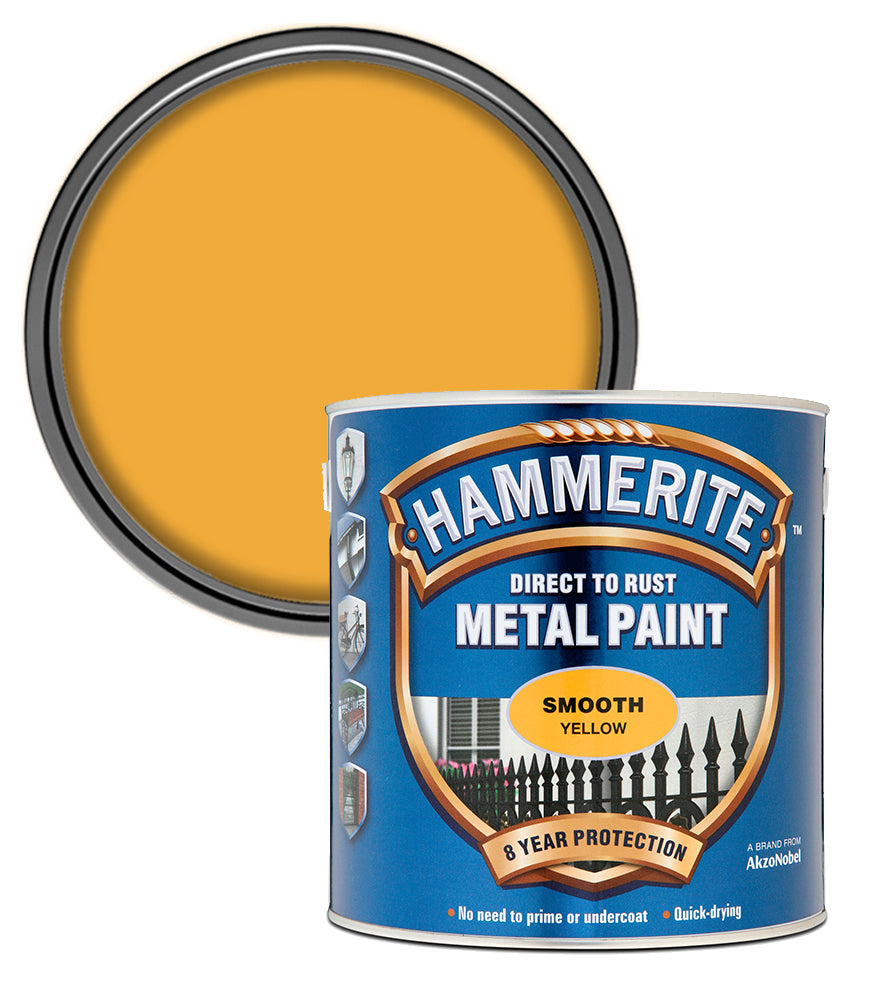 Hammerite - Smooth Direct To Rust Metal Paint - 2.5 Litres - Yellow