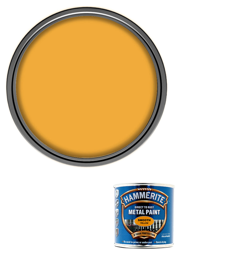 Hammerite - Smooth Direct To Rust Metal Paint - 250ML - Yellow