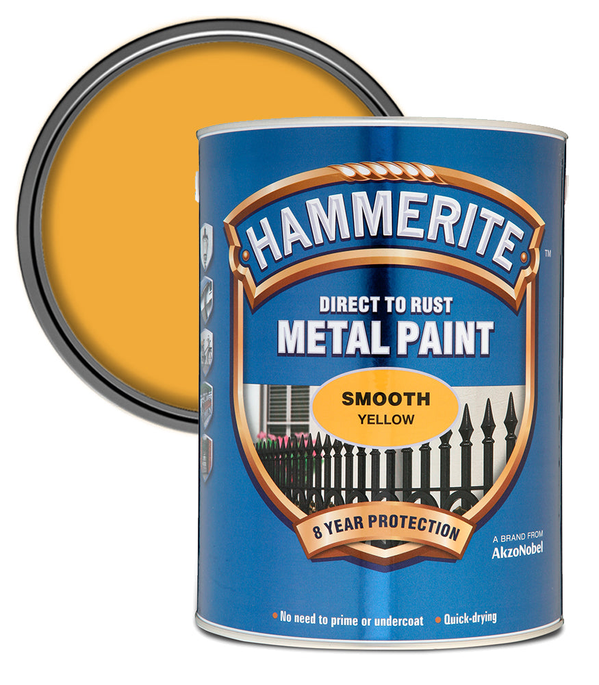 Hammerite - Smooth Direct To Rust Metal Paint - 5 Litres - Yellow