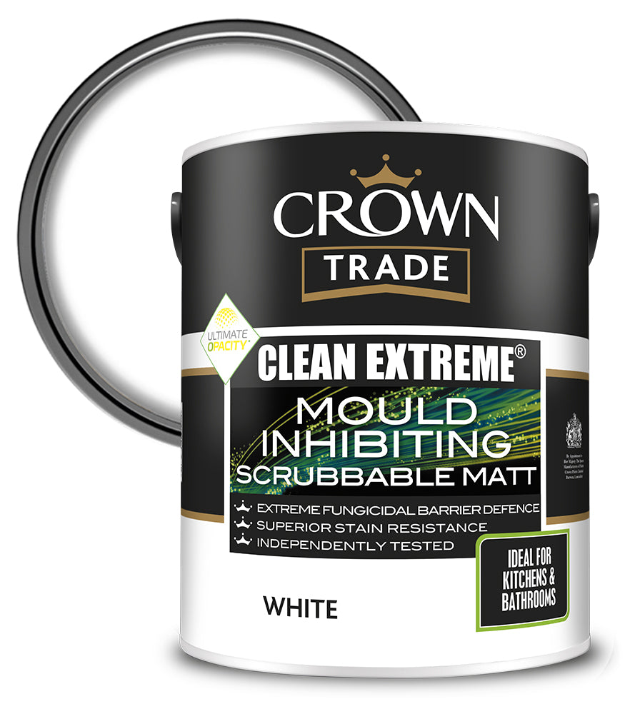 Crown Trade Clean Extreme Mould Inhibiting Scrubbable Matt - White - 5L