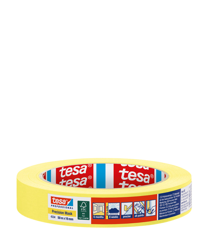 Tesa Precision Masking Tape Indoor (6 months) Yellow - 19mm x 50m