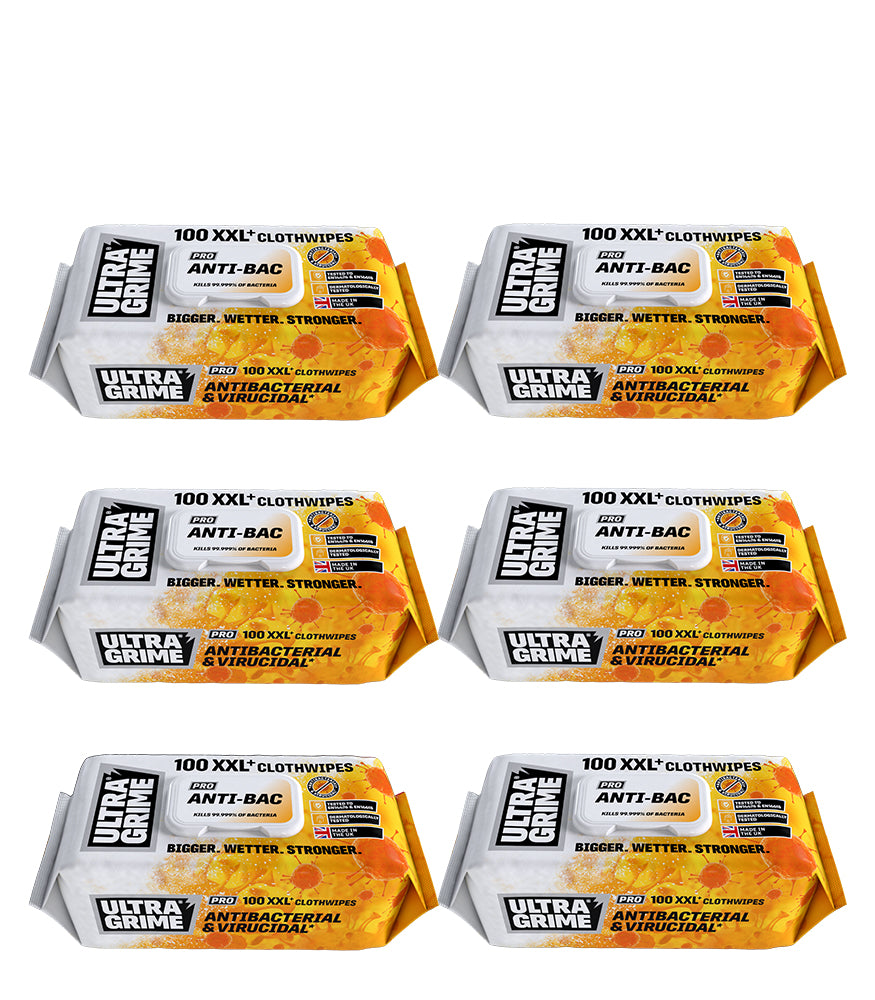 UltraGrime Anti-Bacterial XXL Cloth Wipes 100 Pack - Box of 6