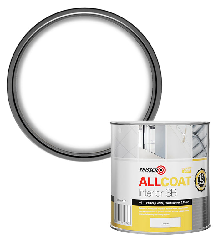 Zinsser AllCoat (Solvent Based) Stain Killer - White - 1 Litre