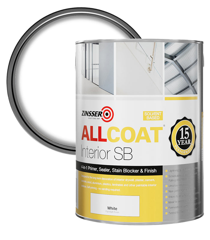 Zinsser AllCoat (Solvent Based) Stain Killer - White - 5 Litre