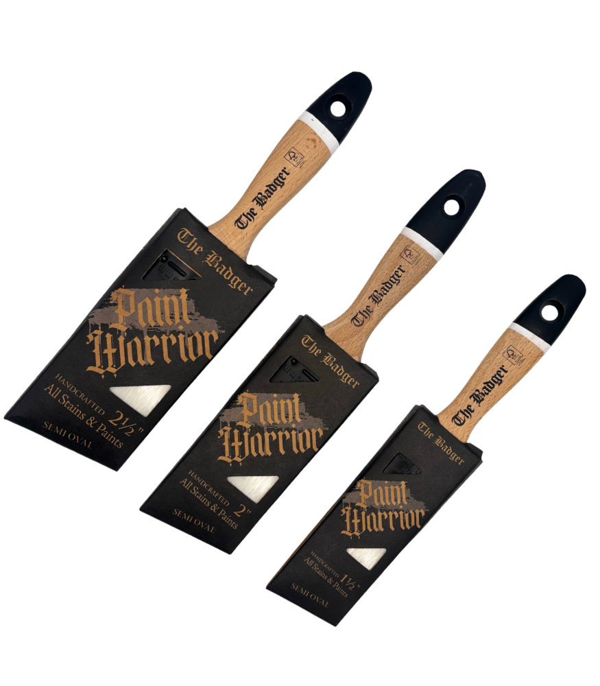 Paint Warrior Badger Oval Angle Bever Tail Paint Brush Set - Pack of 3