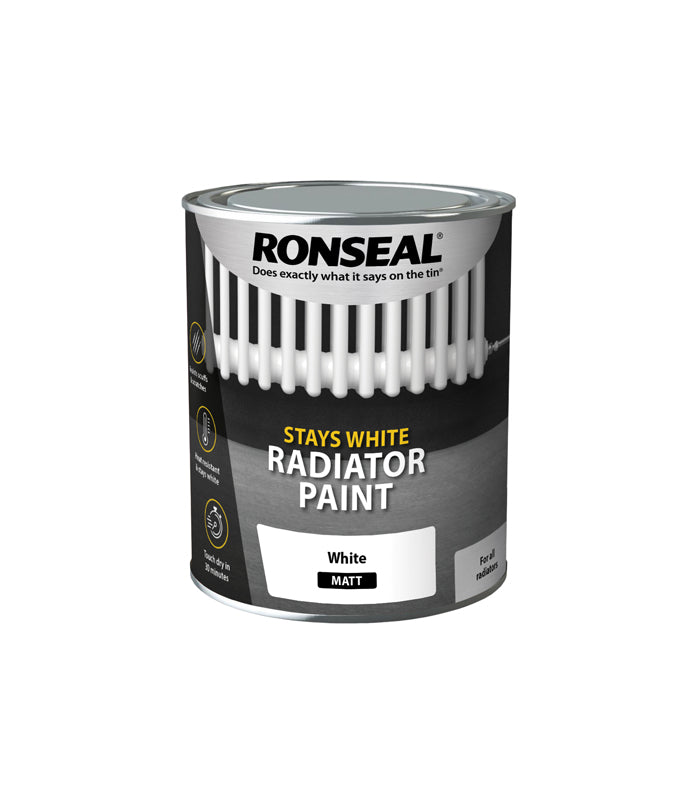 Ronseal Stays White Radiator Paint - White - 750ml - Matt