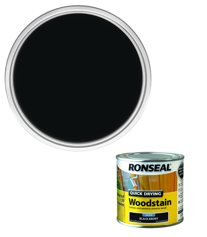 Ronseal Quick Drying Exterior Woodstain - Ebony - Satin - 250ml