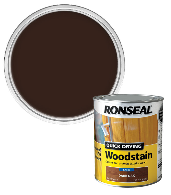 Ronseal Quick Drying Exterior Woodstain - Dark Oak - Satin - 750ml