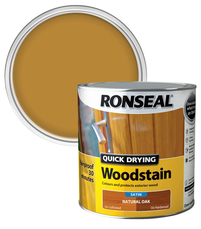Ronseal Quick Drying Exterior Woodstain - Natural Oak - Satin - 2.5L