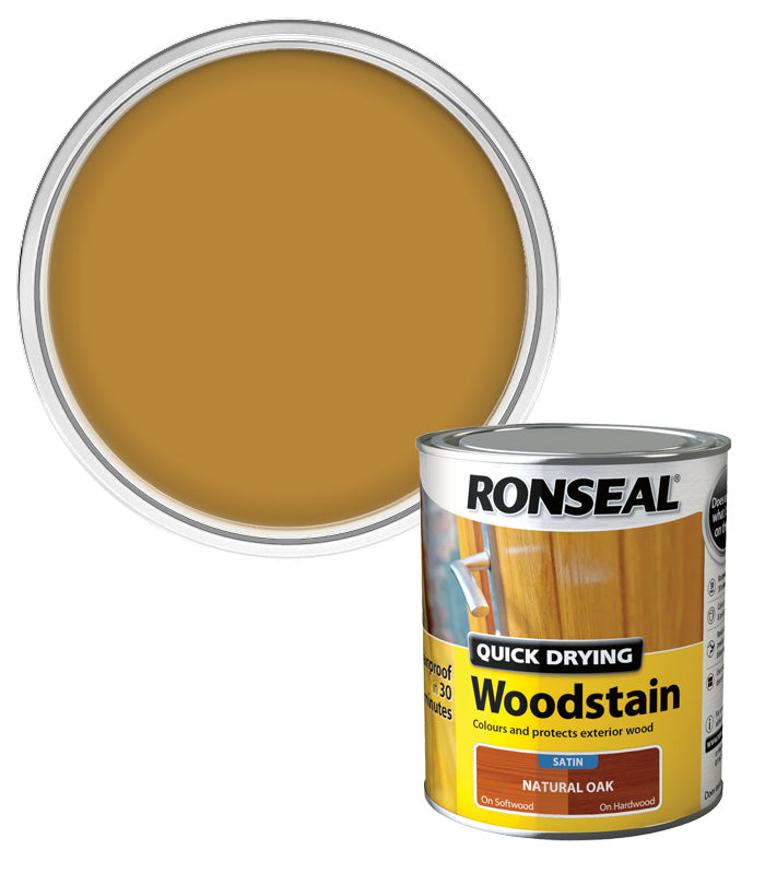 Ronseal Quick Drying Exterior Woodstain - Natural Oak - Satin - 750ml