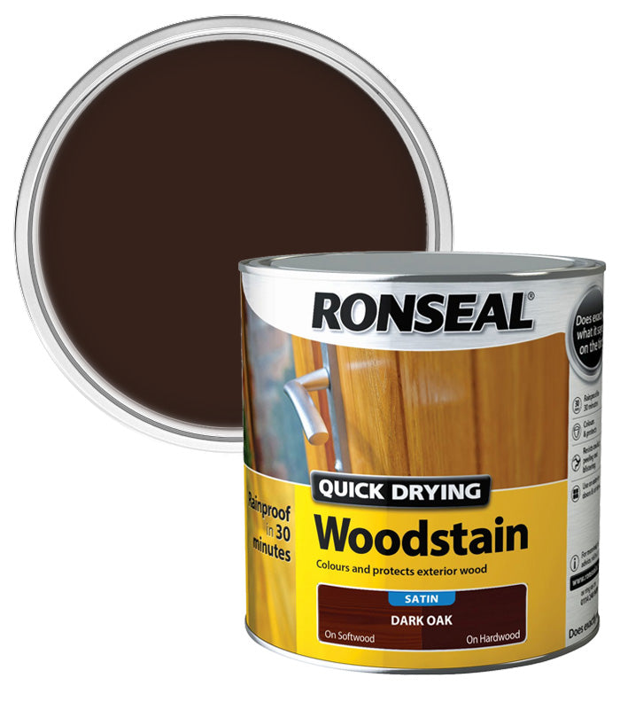 Ronseal Quick Drying Exterior Woodstain - Dark Oak - Satin - 2.5L