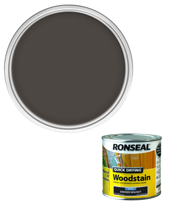Ronseal Quick Drying Exterior Woodstain - Smoked Walnut - Satin - 250ml