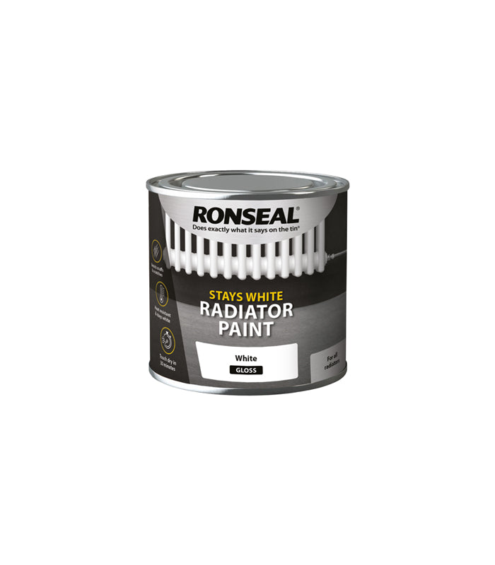 Ronseal Stays White Radiator Paint - White - 250ml - Gloss