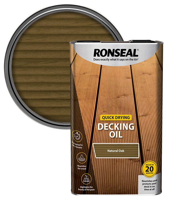 Ronseal Quick Drying Decking Oil - 5L - Natural Oak
