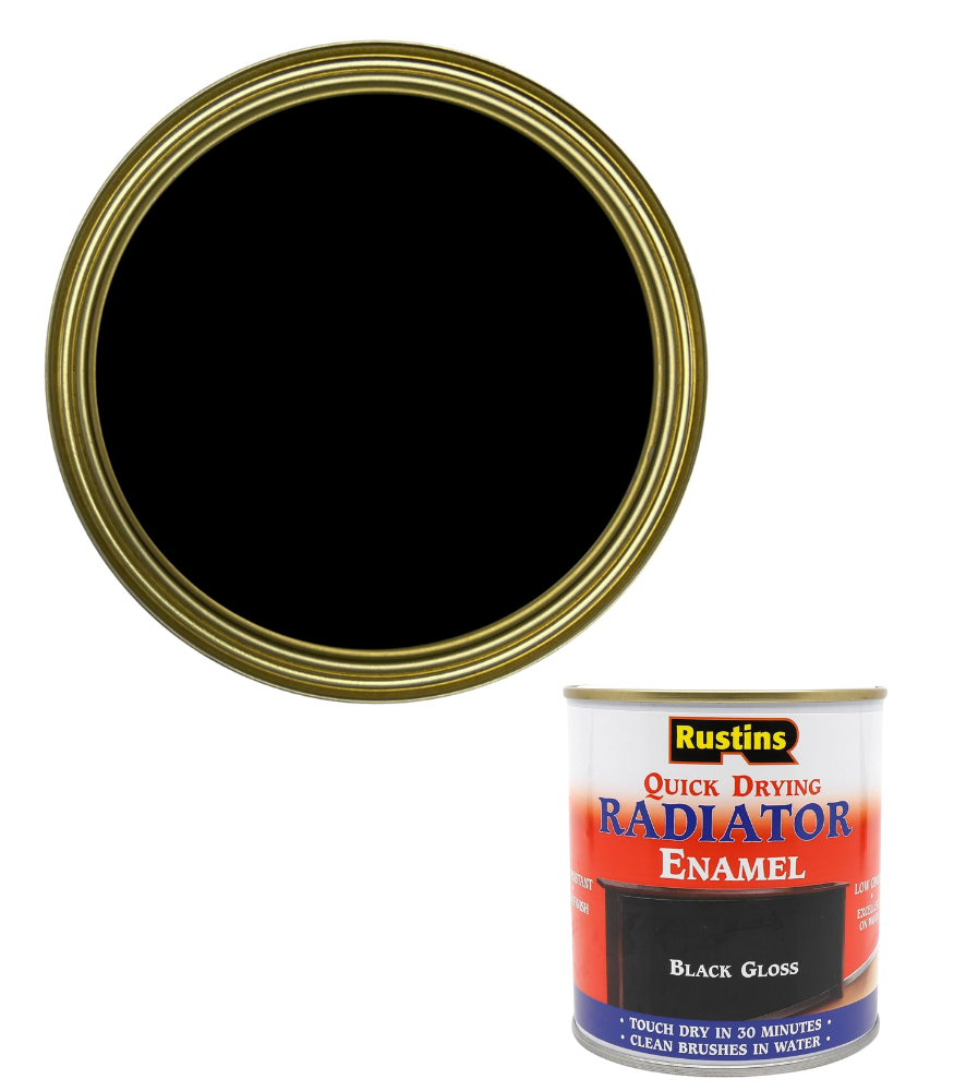 Rustins Quick Dry Radiator Enamel Paint - Black - Gloss - 250ml