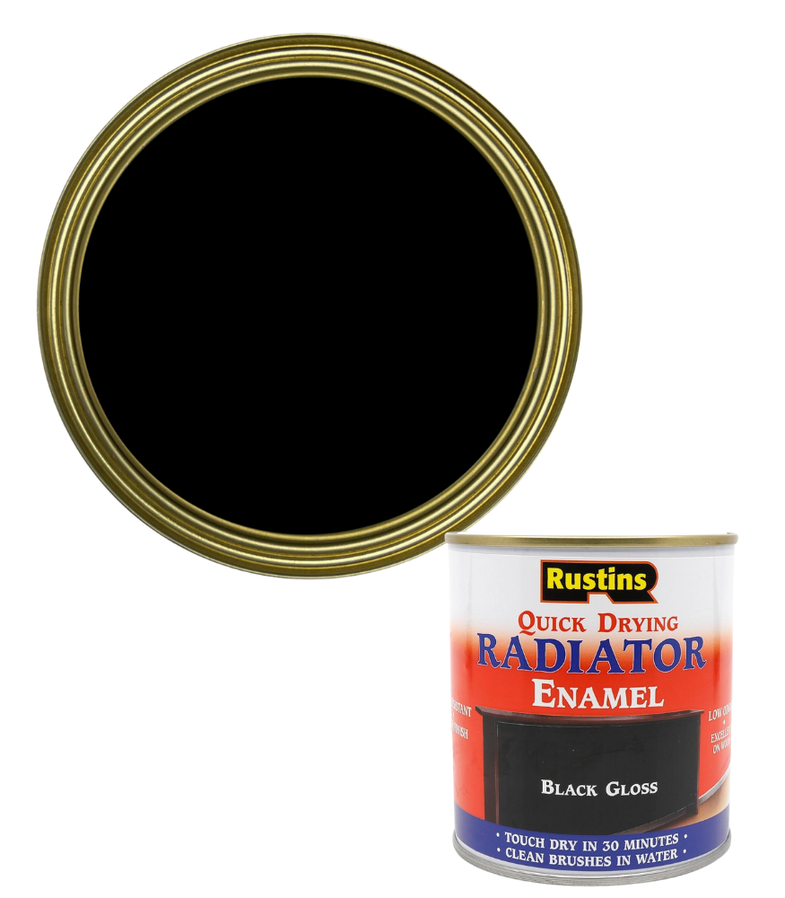 Rustins Quick Dry Radiator Enamel Paint - Black - Gloss - 500ml
