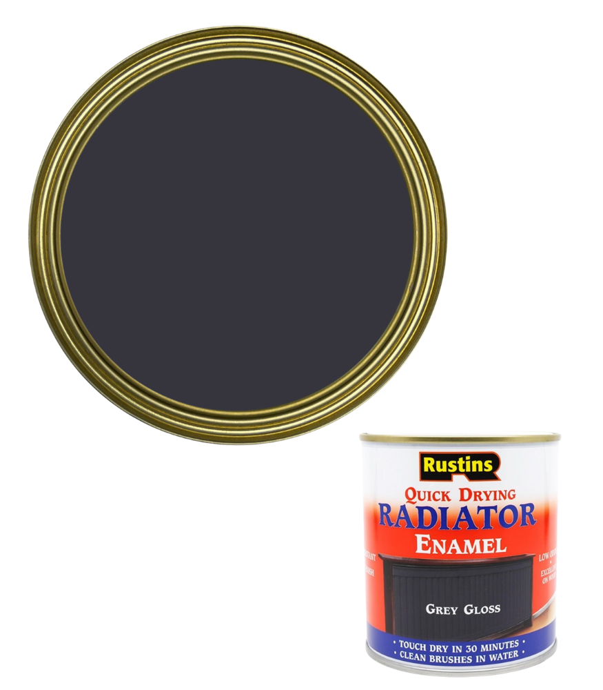 Rustins Quick Dry Radiator Enamel Paint - Grey - Gloss - 250ml