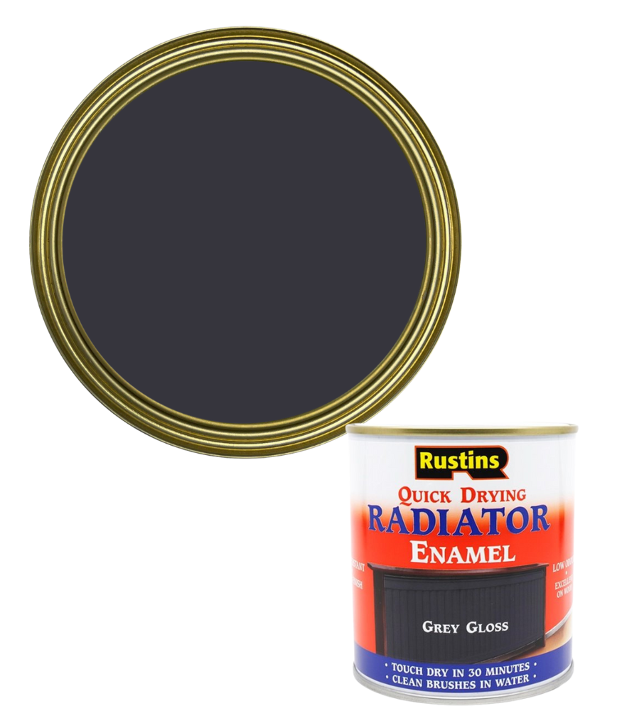 Rustins Quick Dry Radiator Enamel Paint - Grey - Gloss - 500ml