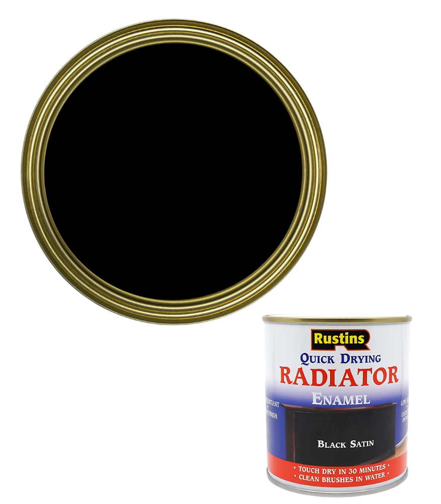 Rustins Quick Dry Radiator Enamel Paint - Black - Satin - 250ml