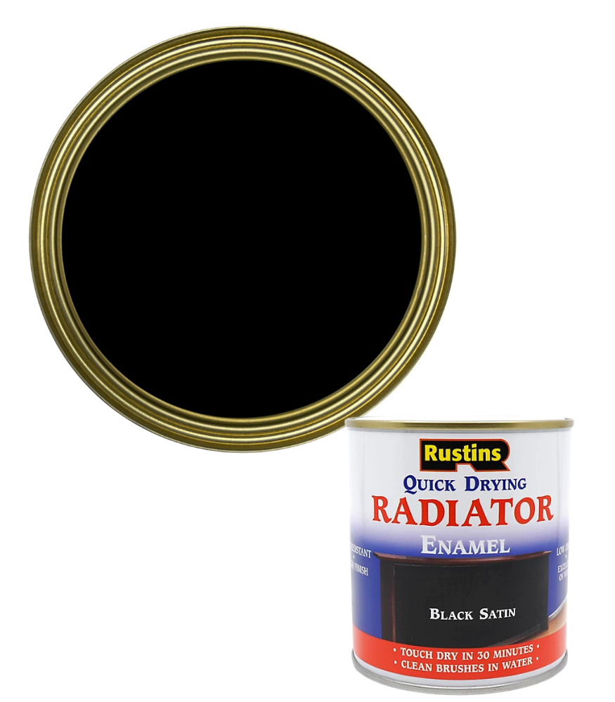 Rustins Quick Dry Radiator Enamel Paint - Black - Satin - 500ml