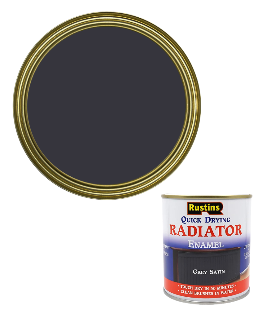 Rustins Quick Dry Radiator Enamel Paint - Grey - Satin - 250ml