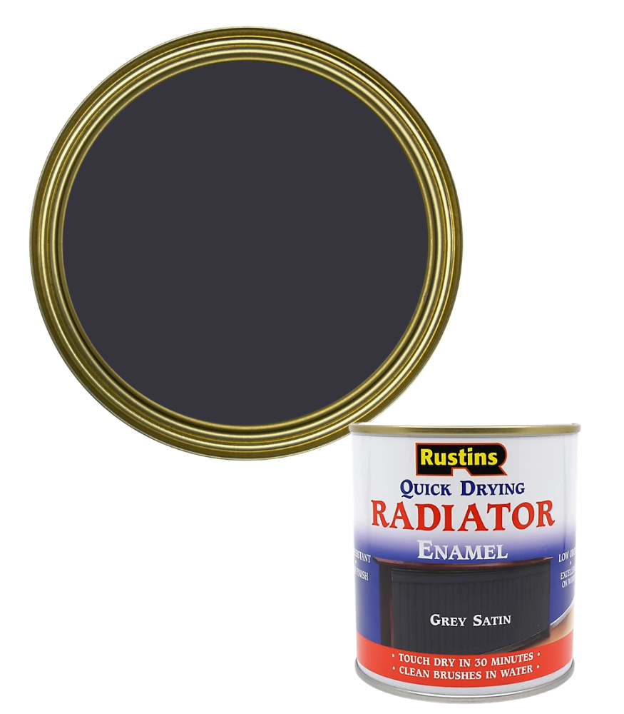 Rustins Quick Dry Radiator Enamel Paint - Grey - Satin - 500ml
