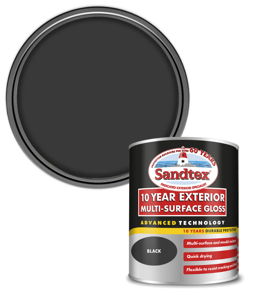 Sandtex 10 Year Exterior Multi Surface Gloss - Black - 750ml