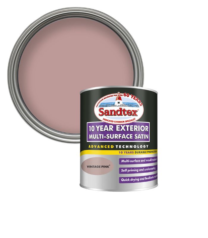 Sandtex 10 Year Exterior Multi Surface Satin - Vintage Pink - 750ml