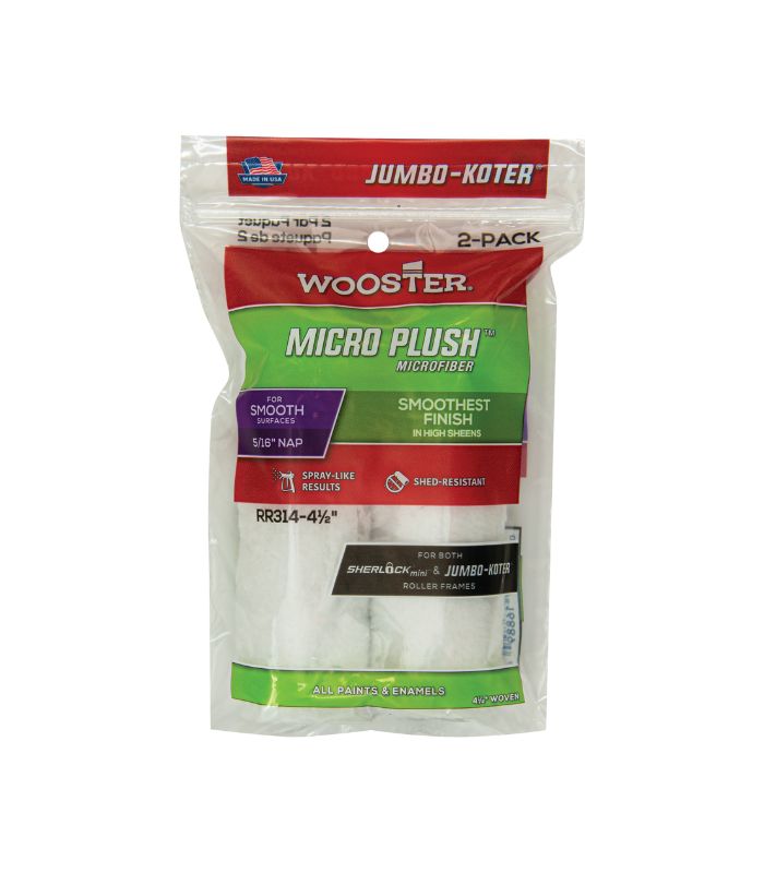 Wooster Jumbo Koter Micro Plush 4.5" Mini Roller Sleeves 5/16" Nap Smooth - Twin Pack