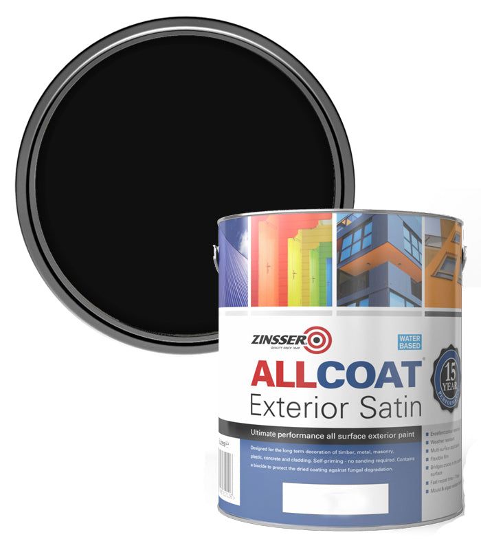 Zinsser AllCoat (Water Based) Exterior Satin - 2.5 Litre - Black