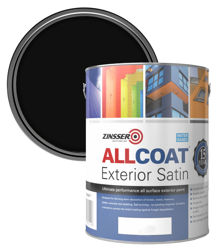 Zinsser AllCoat (Water Based) Exterior Satin - 5 Litre - Black