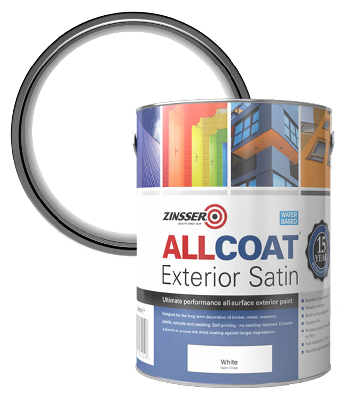 Zinsser AllCoat (Water Based) Exterior Satin - 5 Litre - White