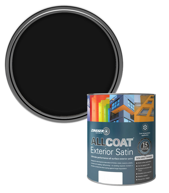 Zinsser AllCoat (Solvent Based) Exterior Satin - 1 Litre - Black