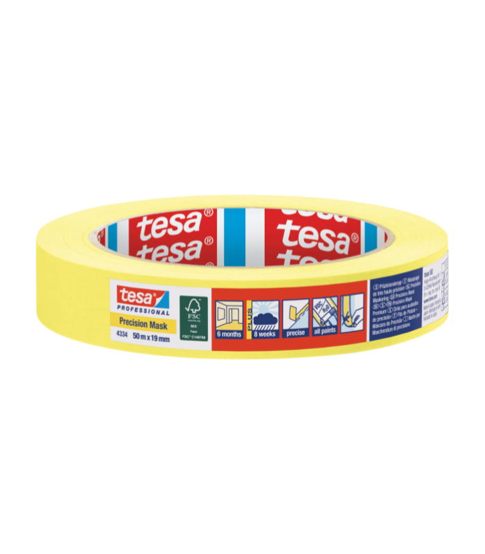 Tesa Precision Masking Tape Indoor (6 months) Yellow - 19mm x 50m