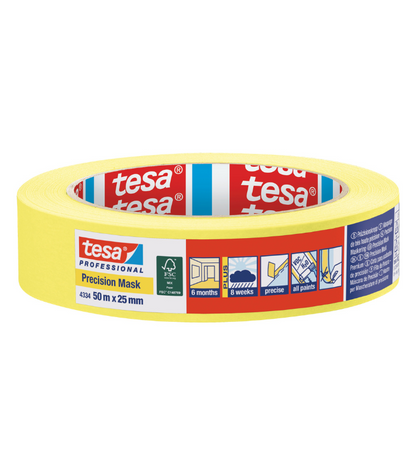 Tesa Precision Masking Tape Indoor (6 months) Yellow - 25mm x 50m