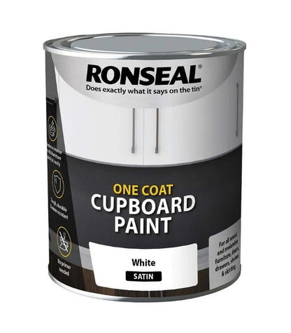Ronseal One Coat Cupboard Melamine and MDF Paint - 750ml - White Satin