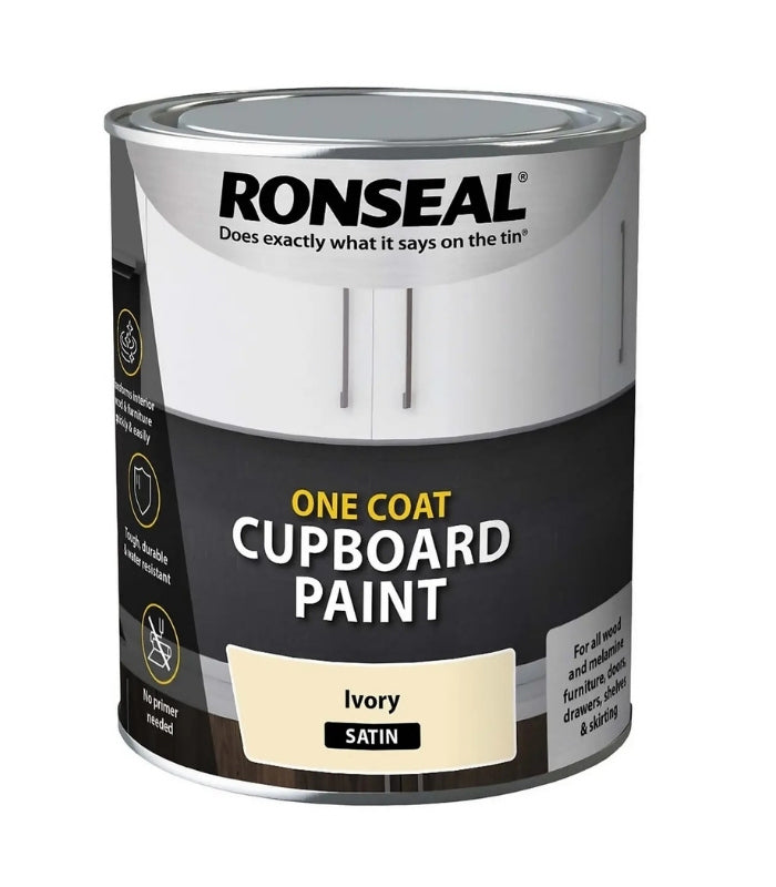 Ronseal One Coat Cupboard Melamine and MDF Paint - 750ml - Ivory Satin