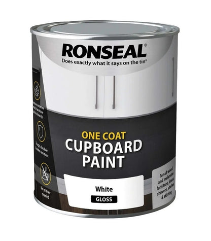 Ronseal One Coat Cupboard Melamine and MDF Paint - 750ml - White Gloss