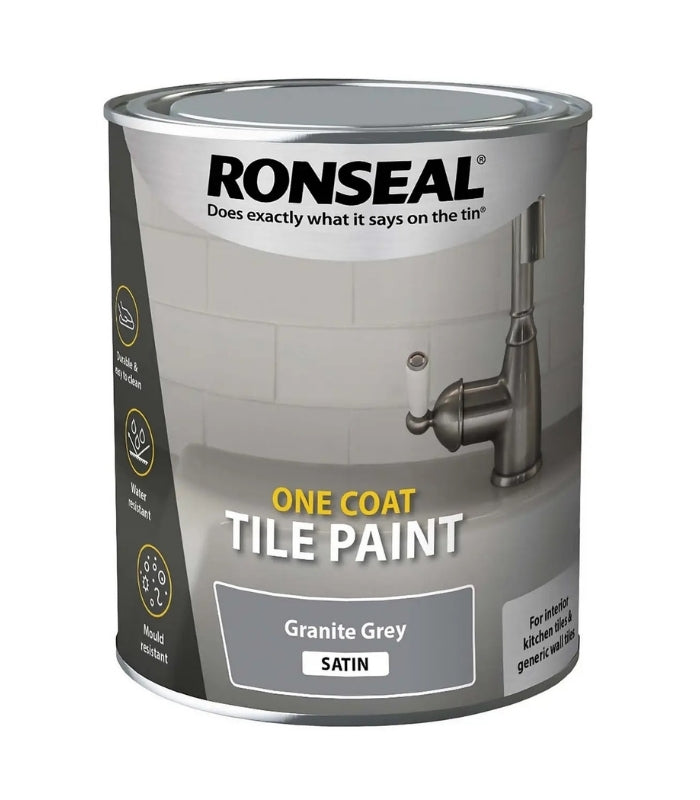 Ronseal One Coat Water Based Tile Paint - 750ml - Satin - Granite Grey