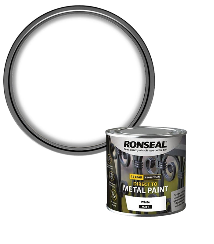 Ronseal 15 Year Direct To Metal Paint - Matt - White - 250ml
