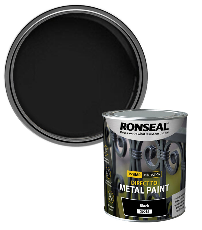 Ronseal 15 Year Direct To Metal Paint - Gloss - Black - 750ml